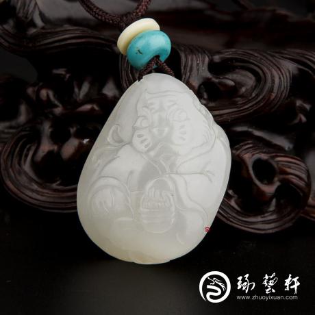 【琢艺轩】新疆和田玉白皮一级白玉籽玉挂件 十二生肖-虎 13.1克