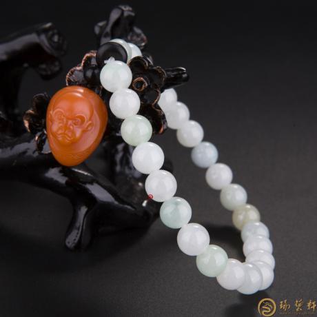 【琢艺轩】四川凉山南红玛瑙柿子红翡翠手链 灵猴 28.1克