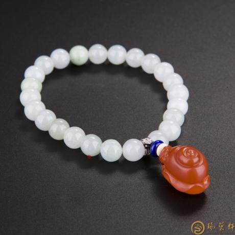 【琢艺轩】四川凉山南红玛瑙樱桃红翡翠手链 蜗牛 25.8克