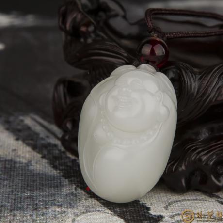 【琢艺轩】新疆和田玉白皮羊脂白籽玉挂件 弥勒 22克