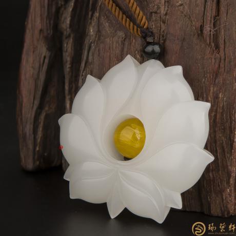 【琢艺轩】新疆和田玉一级白玉籽玉挂件 莲花 46克