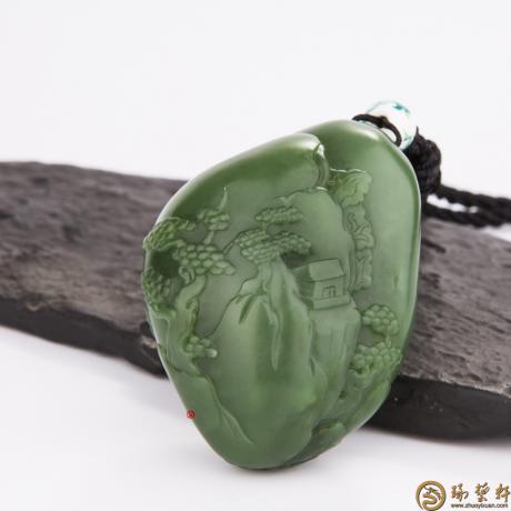 【琢艺轩】俄罗斯碧玉把件 山居秋暝 92.6克