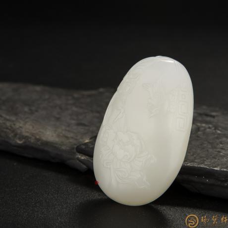 【琢艺轩】新疆和田玉白皮一级白玉籽玉挂件 花开富贵 37.3克