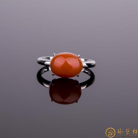 【琢艺轩】南红玛瑙18K白金镶嵌 女戒 金1.78克