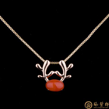 【琢艺轩】18K玫瑰金南红可爱小鹿吊坠 金2.32克