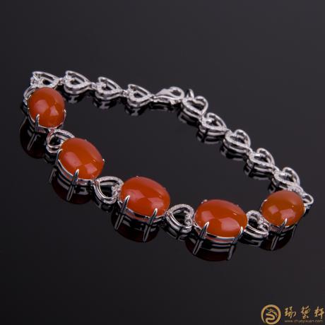 【琢艺轩】南红玛瑙18K白金镶嵌女士手链 金8.22克