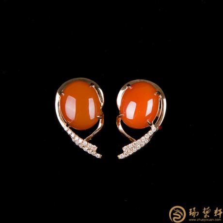 【琢艺轩】南红玛瑙18K白金镶嵌女士耳饰 金3.45克