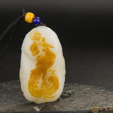 【琢艺轩】穆宇静 新疆和田玉红皮一级白籽玉玉牌 凤穿牡丹 55.3克