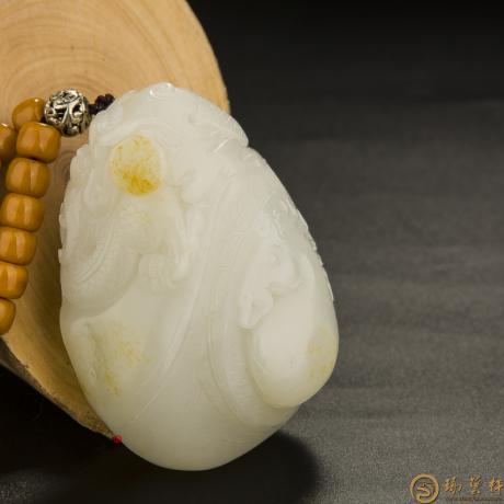 【琢艺轩】新疆和田玉黄皮白玉籽玉把件 龙马精神 158.8克