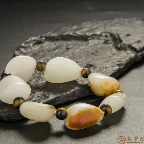 【琢艺轩】新疆和田玉白玉籽玉 原石手链 39.7克