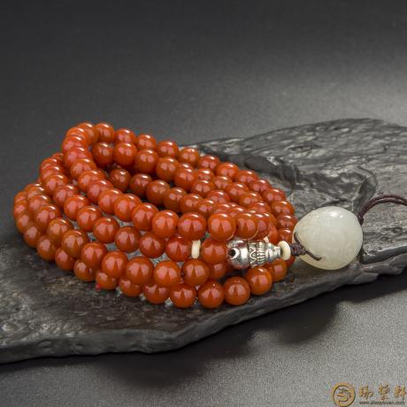 【琢艺轩】新疆和田玉黄皮白玉南红手链 招财 66.3克
