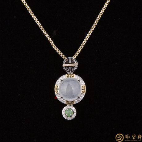 【琢艺轩】天然A货冰种翡翠吊坠18k金钻石 福禄长久 3克