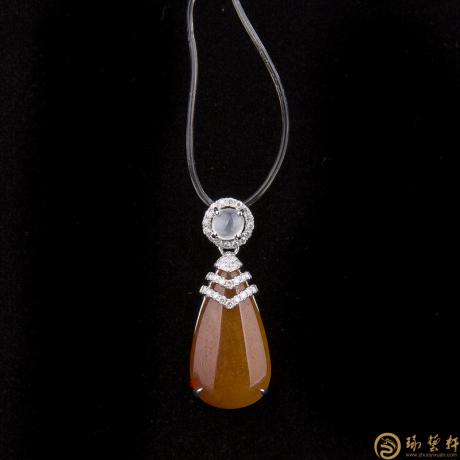 【琢艺轩】天然A货黄翡18k金镶钻吊坠 水滴黄翡 2.9克