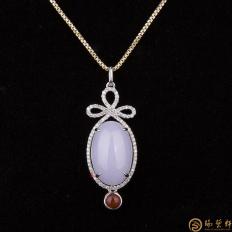 天然A货紫罗兰翡翠18k金镶钻吊坠 晶肌玉骨 6.8克
