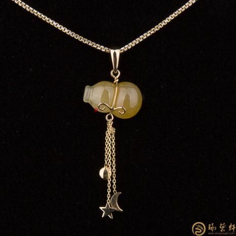 【琢艺轩】天然A货黄翡吊坠18k金 黄翡葫芦 2.4克