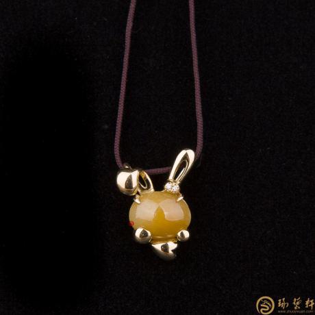 【琢艺轩】天然A货黄翡翠吊坠18k金 兔子 3.2克