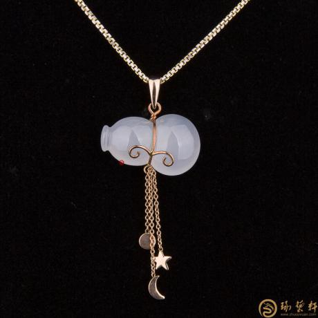 【琢艺轩】天然A货冰种翡翠挂坠18k金 葫芦 4.2克