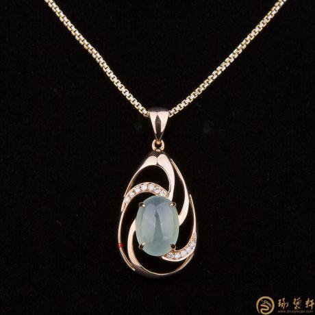 【琢艺轩】天然A货翡翠挂坠金镶钻 云卷云舒 4.6克