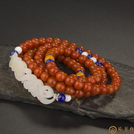 【琢艺轩】新疆和田玉黄皮一级白南红手链 洪福齐天 63.7克