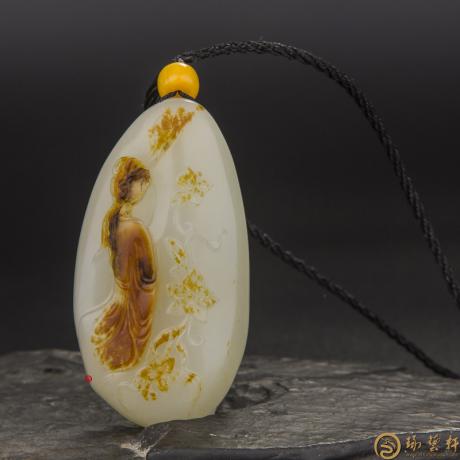 【琢艺轩】新疆和田玉红皮白玉籽玉挂件 满庭芳 55克