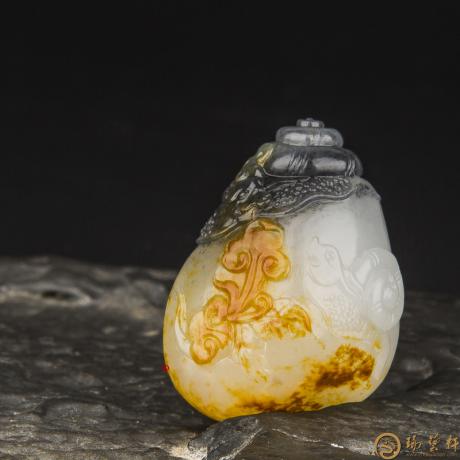 【琢艺轩】新疆和田玉红皮一级白青花籽玉挂件 力争上游 15克