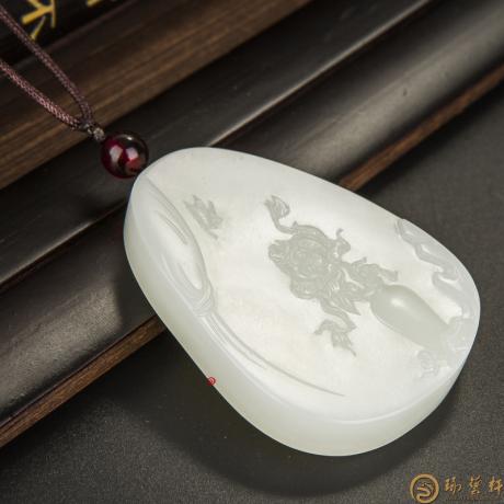 【琢艺轩】新疆和田玉白玉籽玉玉牌 富贵平安 58.4克