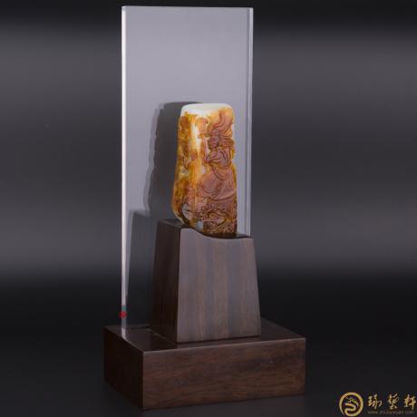 【琢艺轩】穆宇静 新疆和田红沁皮一级白玉籽玉手把件 哼哈二将