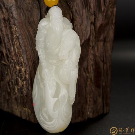 【琢艺轩】新疆和田黄皮一级白玉籽玉把件 关公 194.6克