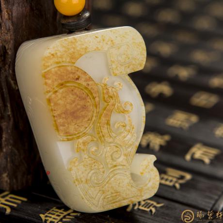 【琢艺轩】新疆和田红皮白玉籽玉挂件 龙凤福缘 57.6克