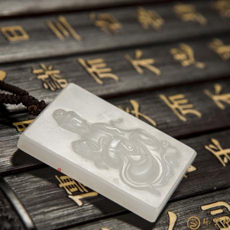 【琢艺轩】新疆和田玉洒金皮一级白玉籽玉挂件 观音 15克