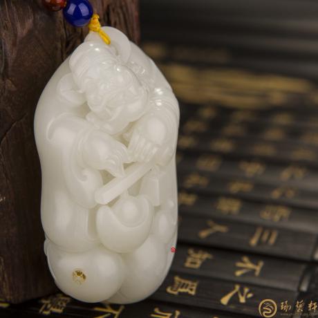 【琢艺轩】新疆和田红皮一级白玉籽玉把件 财神 150克