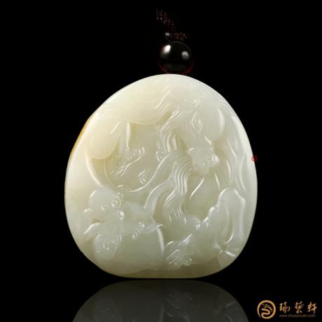 【琢艺轩】新疆和田黄皮白玉籽玉牌子 马上封侯 74克