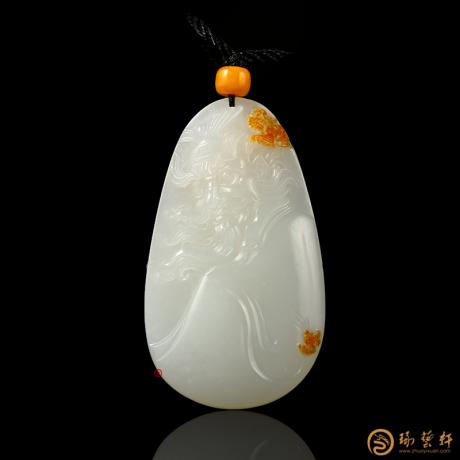 【琢艺轩】新疆和田黄皮一级白籽玉把件 钟馗捉鬼 54克