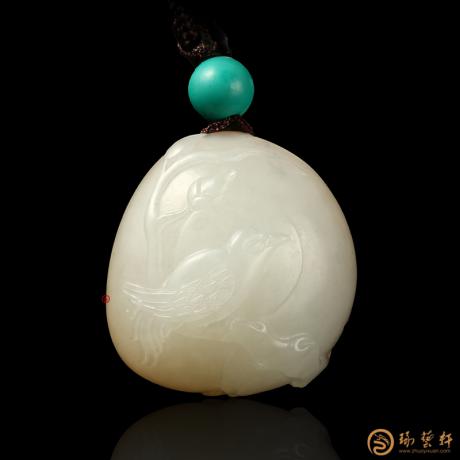 【琢艺轩】新疆和田黄皮白玉籽玉挂件 抬头见喜 13.8克