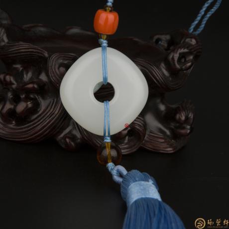 【琢艺轩】新疆和田羊脂白籽玉挂件 平安扣 16克