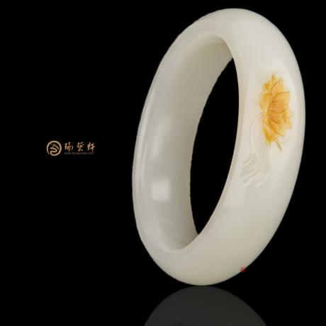 【琢艺轩】新疆和田黄皮白玉籽玉手镯 荷花 60.3克