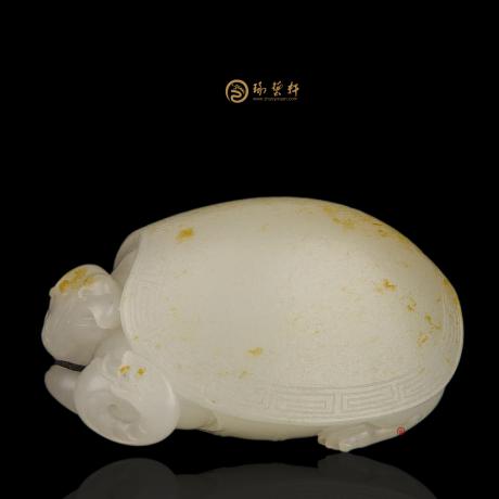 【琢艺轩】黄杨洪 新疆和田洒金皮羊脂白籽玉挂件 玄武 37.7克