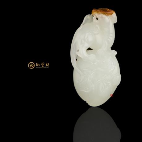 【琢艺轩】新疆和田红沁一级白籽玉挂件 寿上加寿 15克