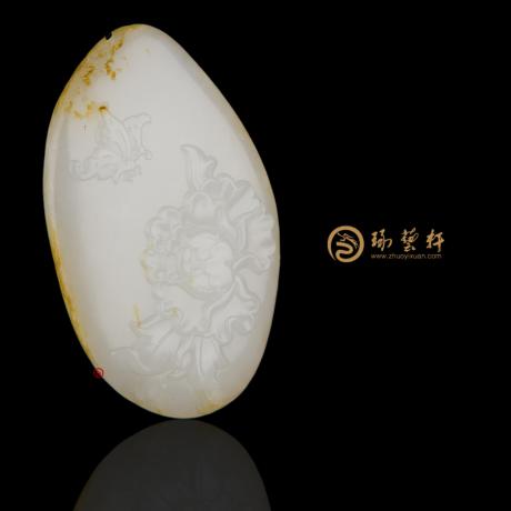 【琢艺轩】新疆和田洒金皮一级白玉籽玉挂件 花开富贵 28克（独籽） 