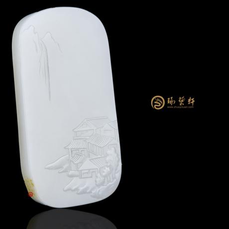 【琢艺轩】新疆和田玉黄皮白玉籽玉玉牌 秋江独钓图 60克