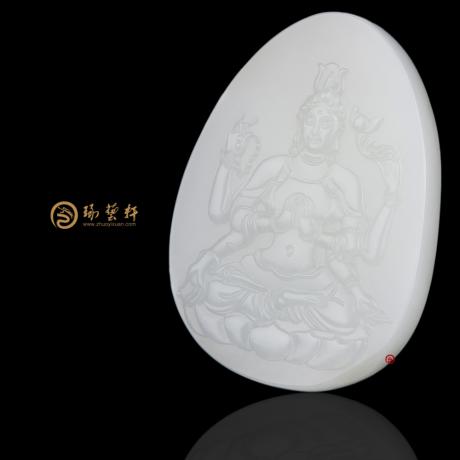 【琢艺轩】新疆和田玉白皮一级白玉籽玉玉牌 千手观音 42克