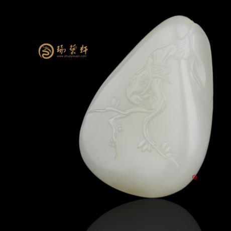 【琢艺轩】新疆和田玉白皮白玉籽玉挂件 喜上眉梢 23.5克