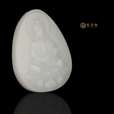 【琢艺轩】穆宇静 新疆和田白皮一级白玉籽玉牌子 观音 37克