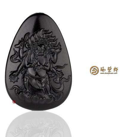 【琢艺轩】新疆和田墨碧籽玉挂件 黄财神 37克