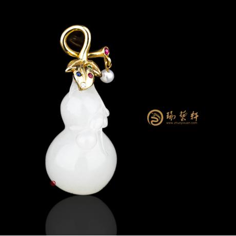 【琢艺轩】新疆和田羊脂白籽玉金镶玉挂件 安康 6.4克