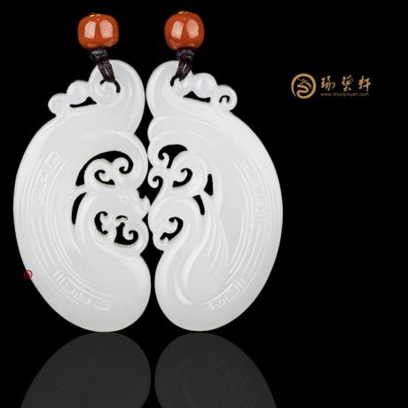 【琢艺轩】新疆和田羊脂白籽玉对牌 龙凤呈祥 33.5克