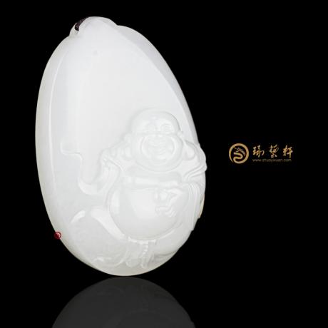 【琢艺轩】新疆和田黄皮羊脂白籽玉挂件 弥勒佛 41克