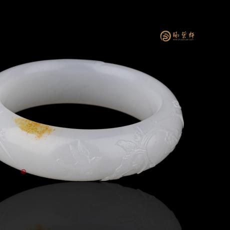 【琢艺轩】新疆和田黄皮羊脂白籽玉 喜上眉梢镯 82.2克