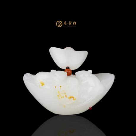 【琢艺轩】新疆和田黄皮一级白籽玉把件 老数钱 43.2克