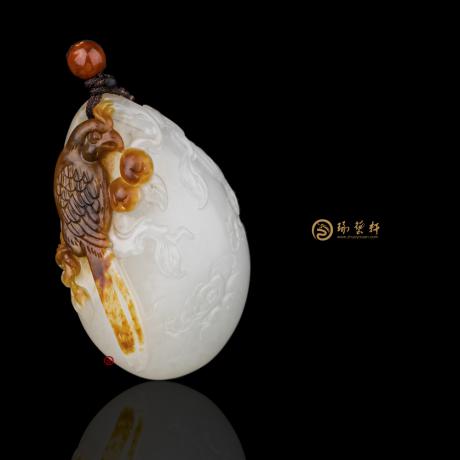 【琢艺轩】新疆和田红沁皮一级白籽玉挂件 一世英武 15.7克